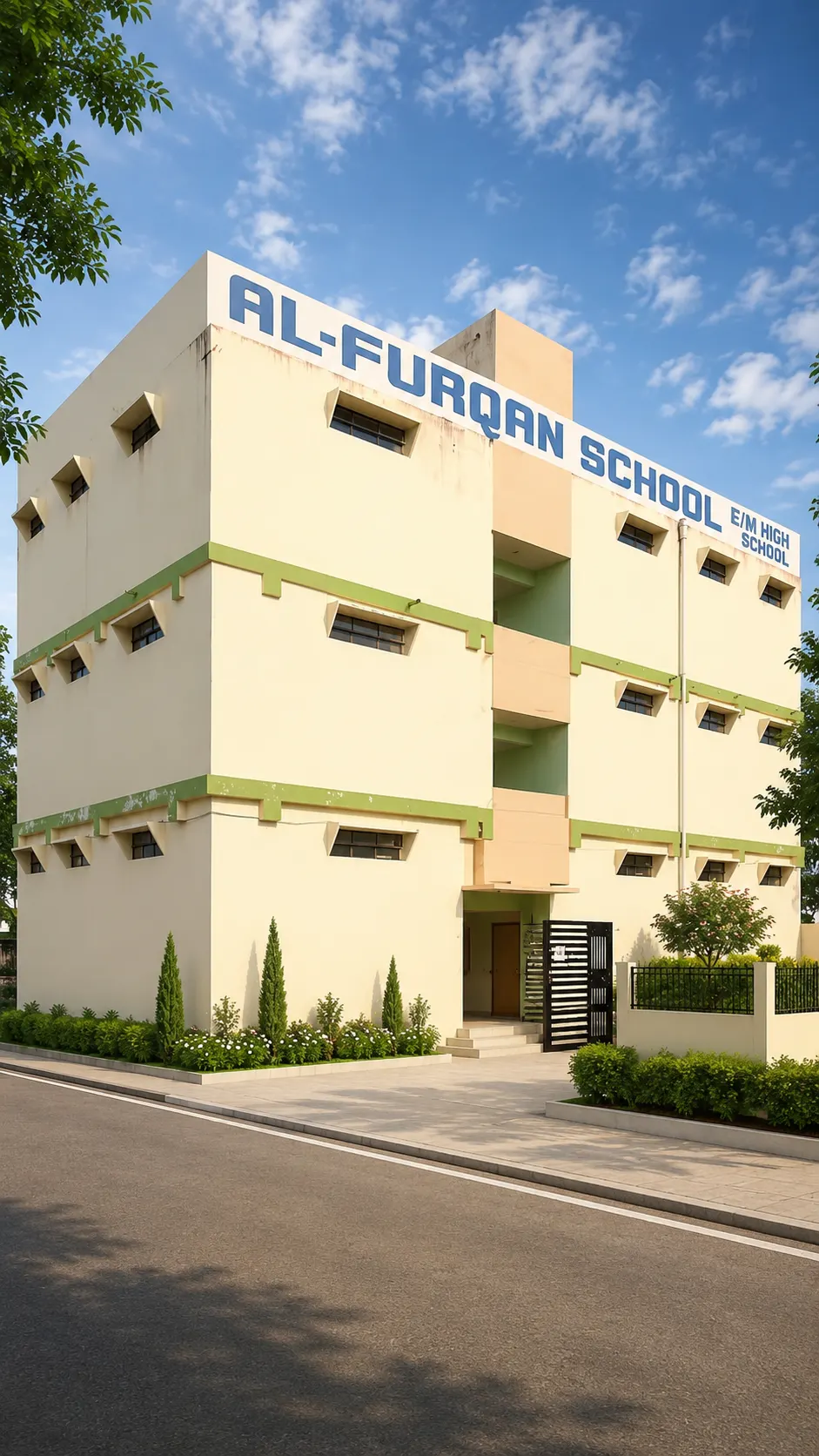 The Al-Furqan English Medium High School building on Sathnala Road, Adilabad